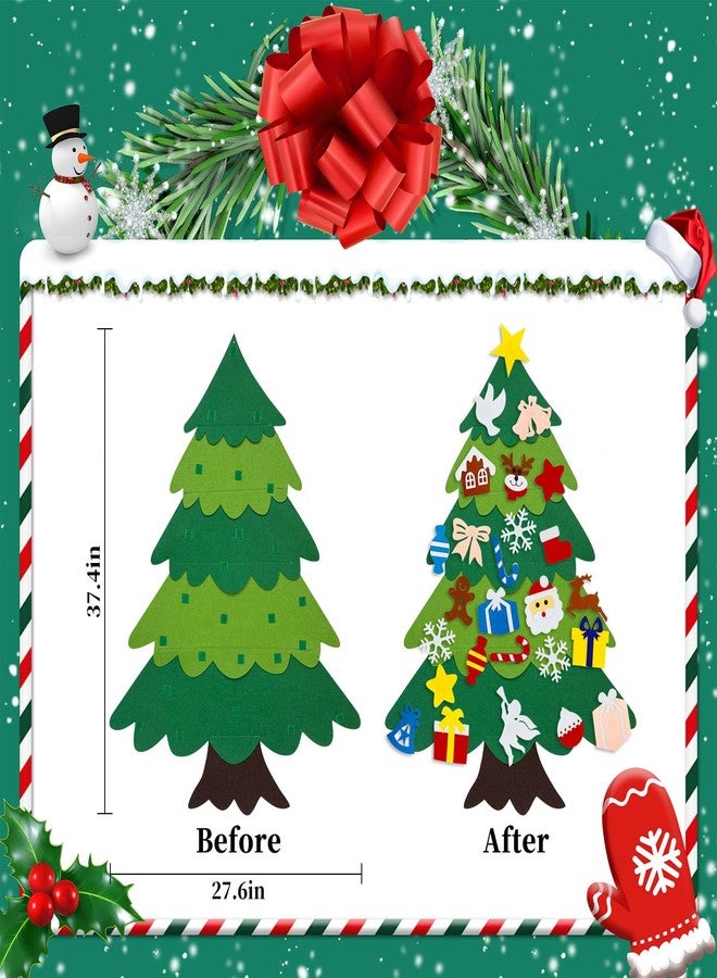 ZEBMOON DIY Felt Christmas Tree, 3.2Ft Felt Xmas Tree with 25 Pcs Ornaments for Montessori, Indoor Hanging Christmas Craft Door Wall Windows Party Supplies New Year Decorations - Image 2